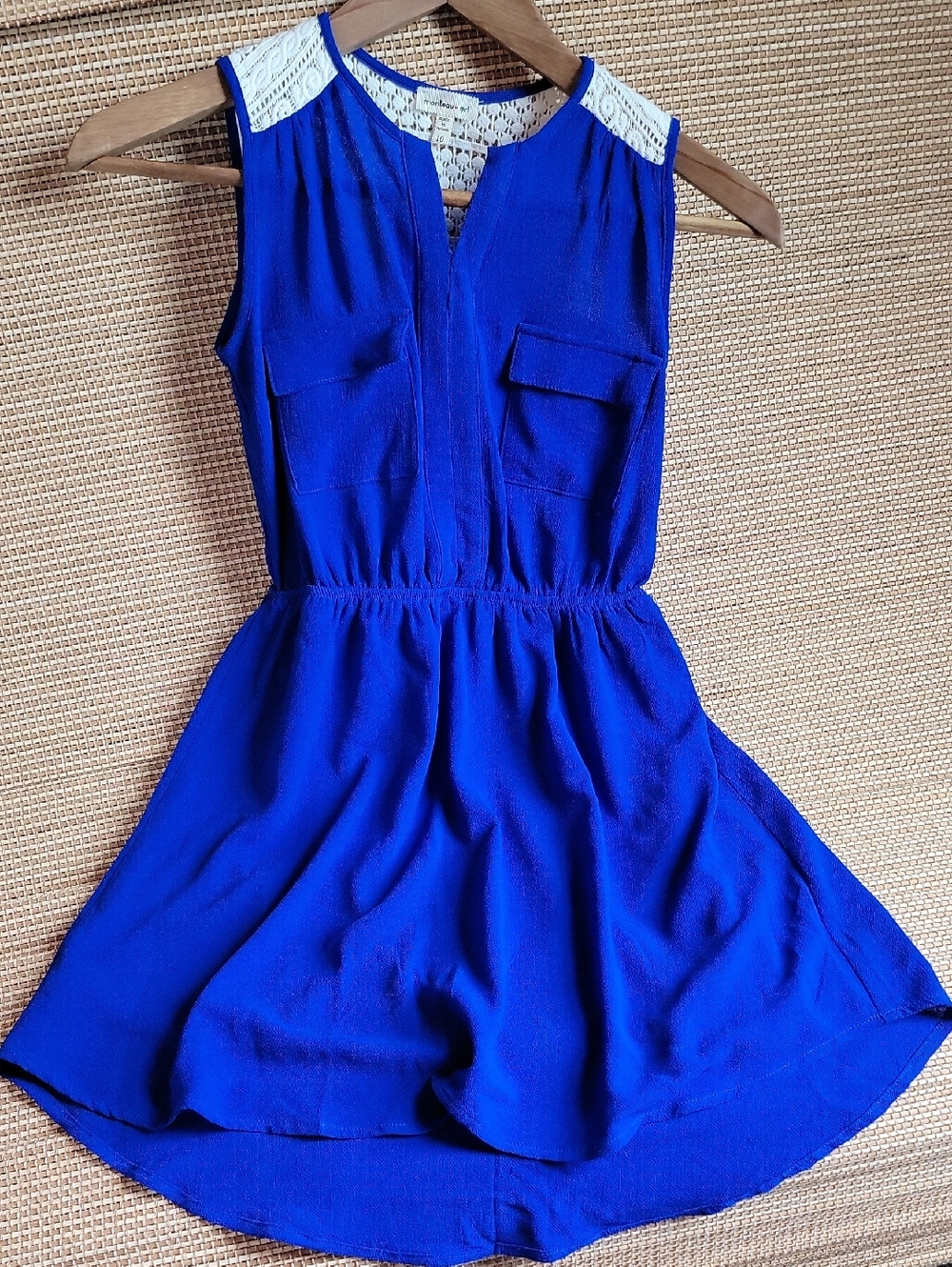Monteau Girl Blue and White Crochet Detail Dress